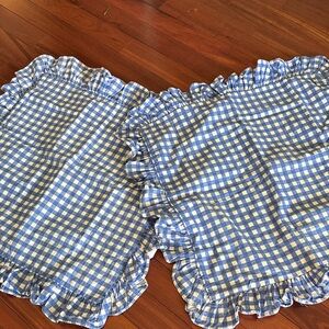 Ralph Lauren Gingham Check Blue White W Ruffle Euro Shams Pair 24x24 Cotton USA